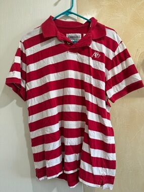 Aeropostale Men’s Red & White Horizontal Stripe Polo Y2K 2012